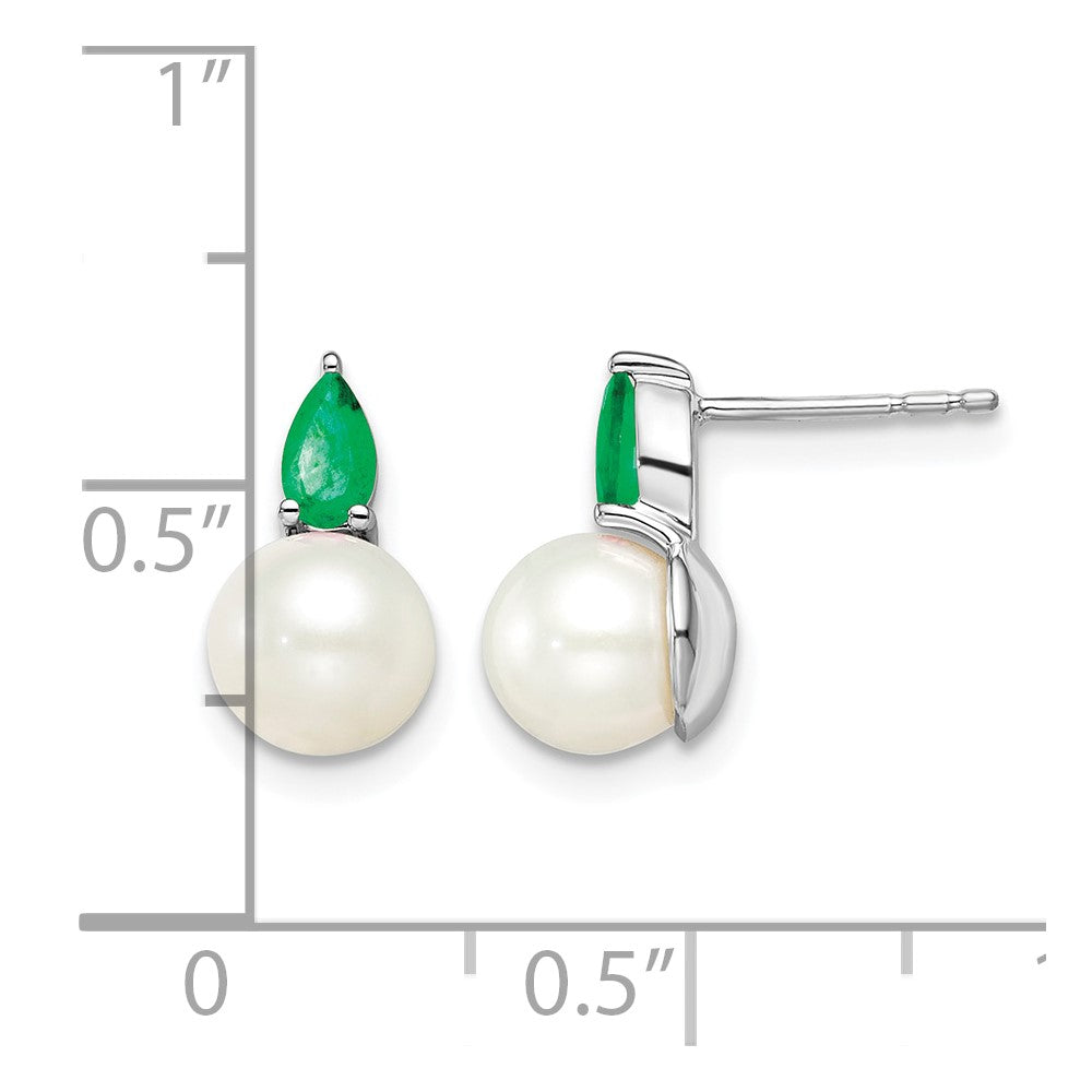 14k White Gold FWC Pearl and Emerald Post Earrings