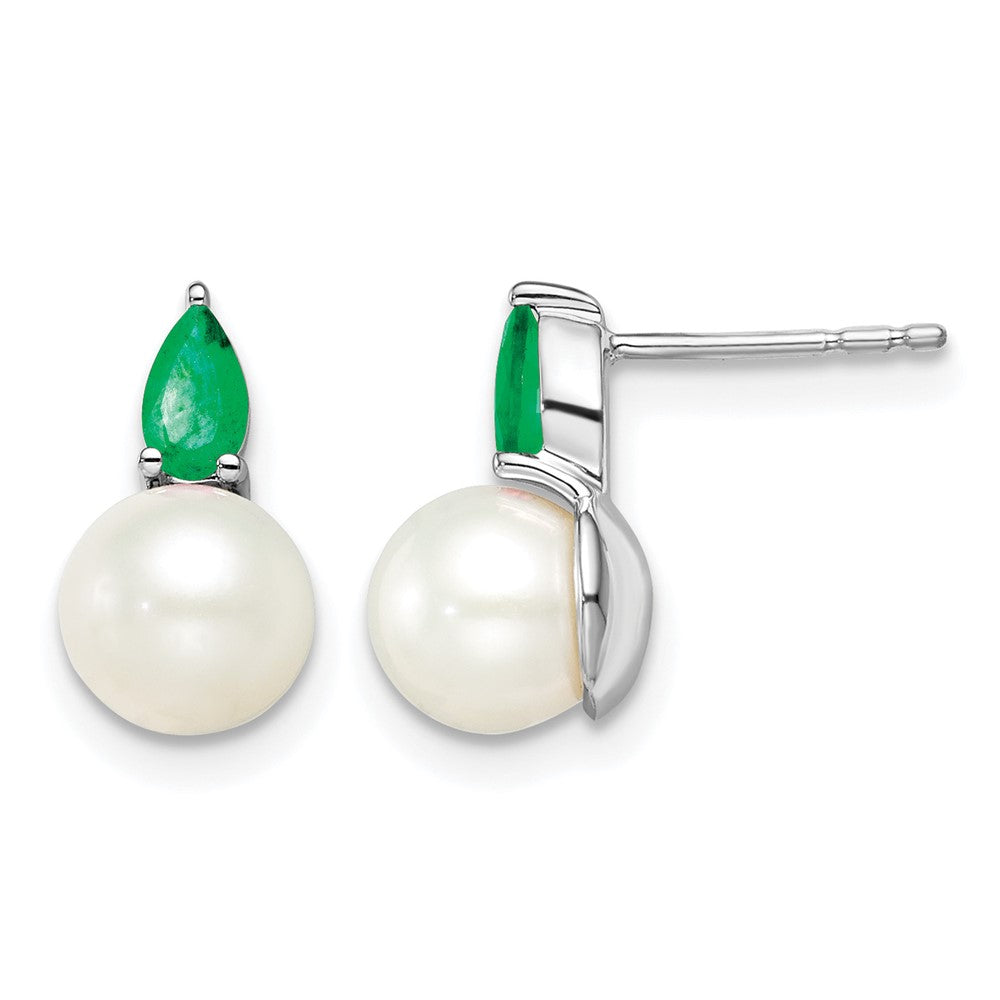 14k White Gold FWC Pearl and Emerald Post Earrings