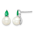 14k White Gold FWC Pearl and Emerald Post Earrings