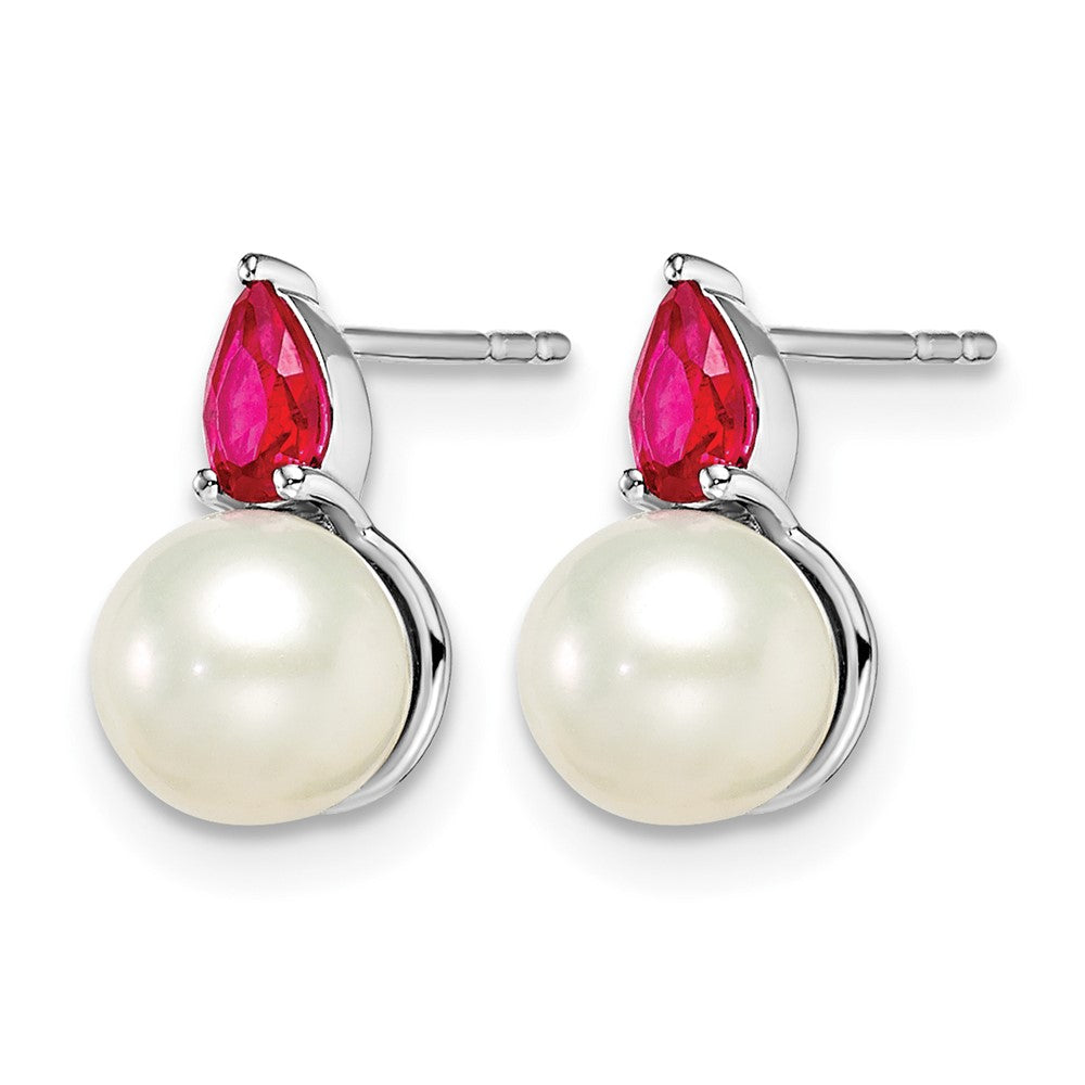 14k White Gold FWC Pearl and Ruby Post Earrings
