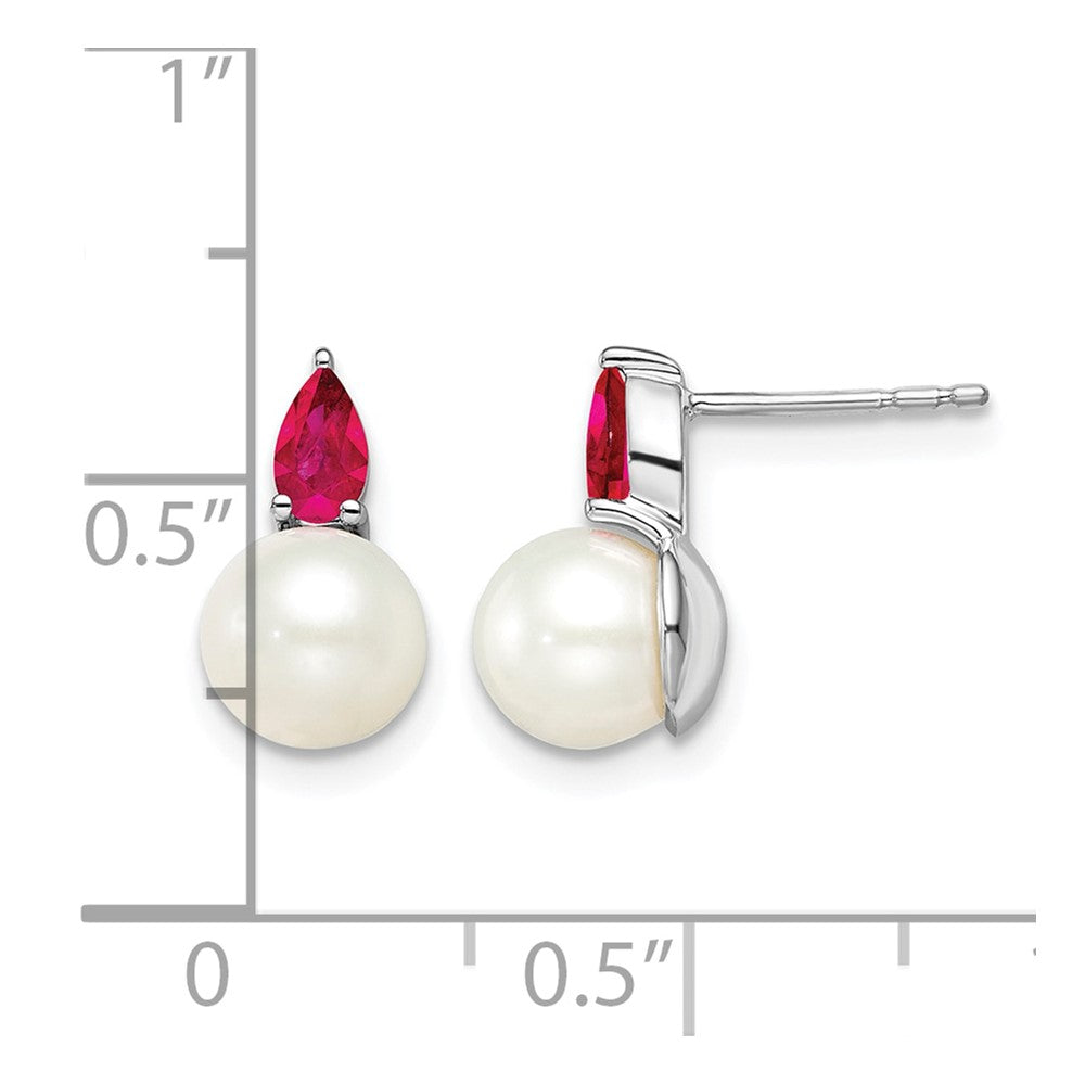 14k White Gold FWC Pearl and Ruby Post Earrings