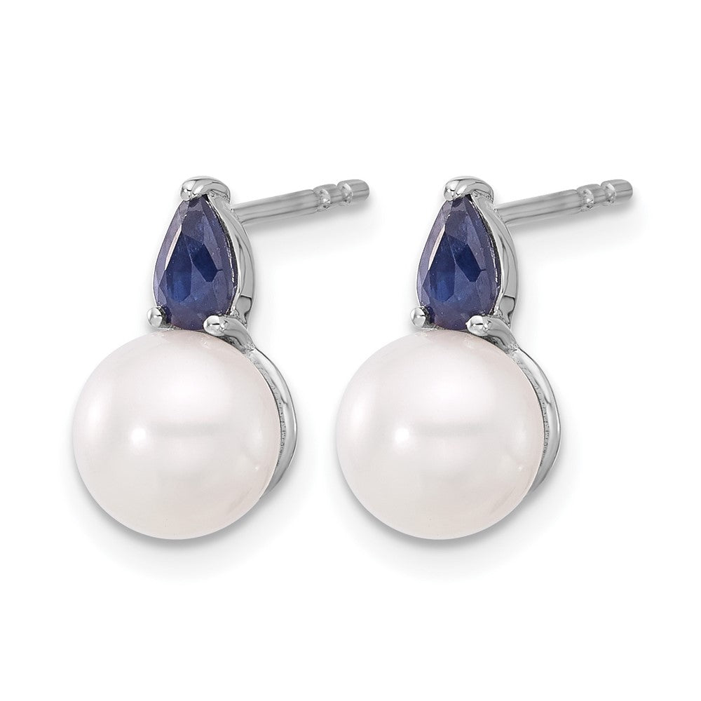 14k White Gold FWC Pearl and Sapphire Post Earrings