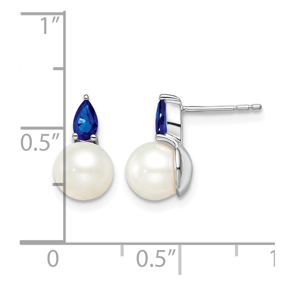 14k White Gold FWC Pearl and Sapphire Post Earrings