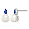 14k White Gold FWC Pearl and Sapphire Post Earrings