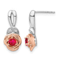 14K Two-tone White & Rose Ruby and Diamond Flower Post Earrings