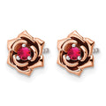 14K Two-tone White & Rose Ruby Flower Post Earrings