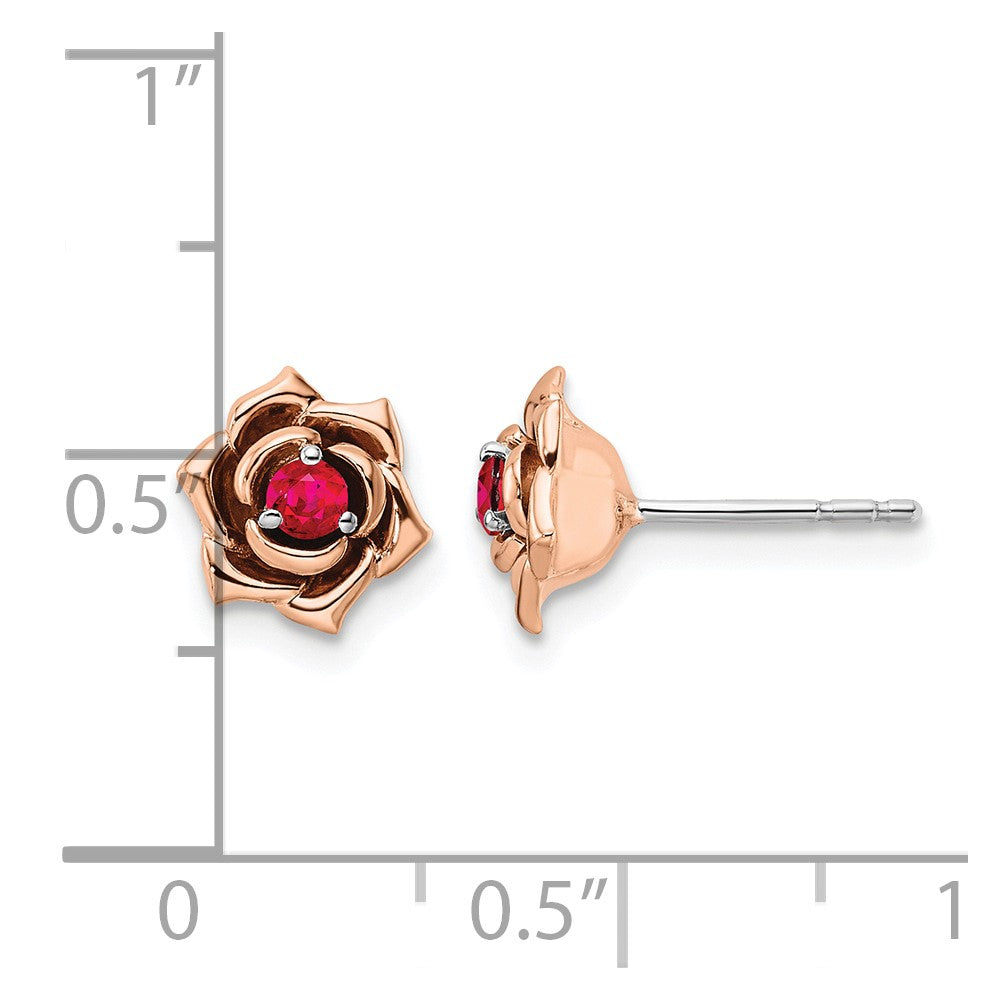 14K Two-tone White & Rose Ruby Flower Post Earrings