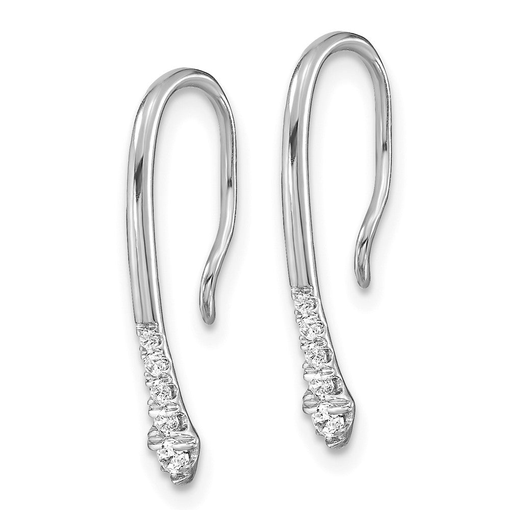 14k White Gold Polished Diamond Drop Wire Earrings