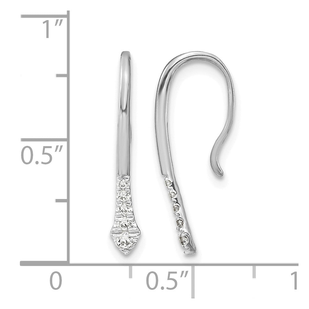 14k White Gold Polished Diamond Drop Wire Earrings