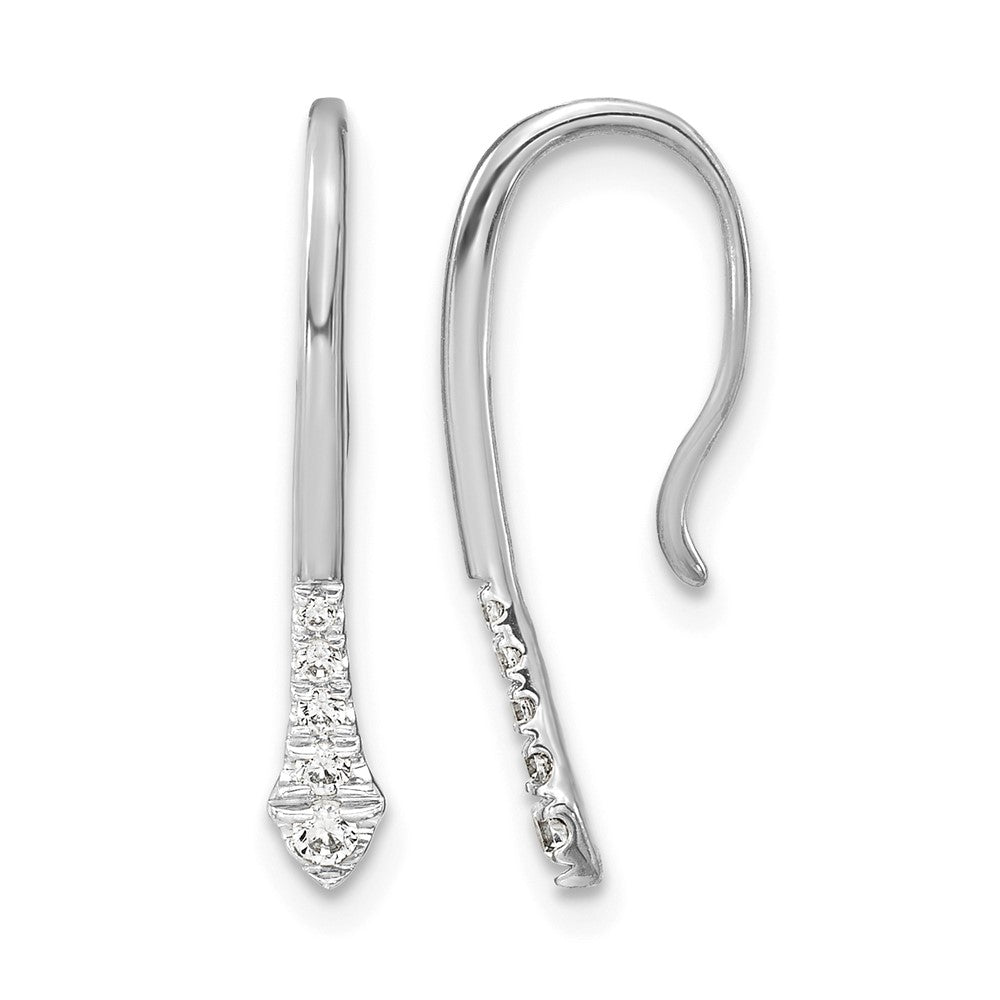 14k White Gold Polished Diamond Drop Wire Earrings