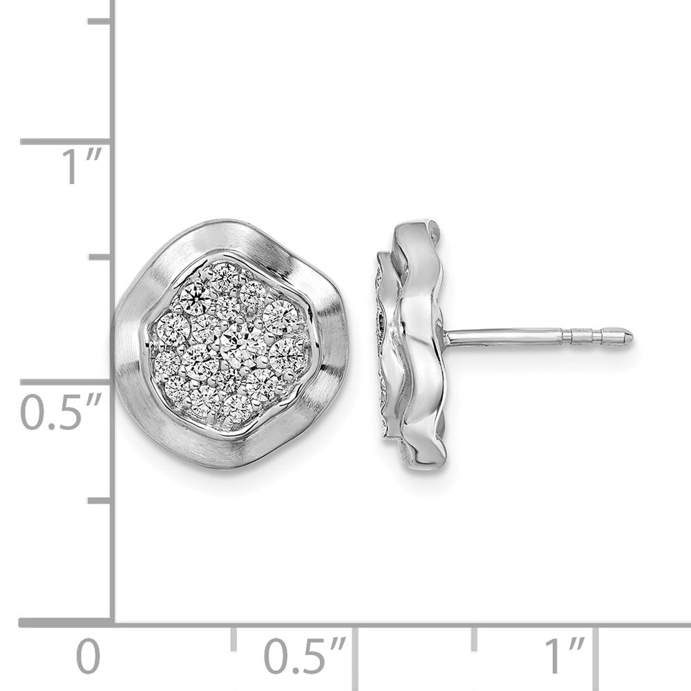 14k White Gold Polished Wavy Circle Diamond Post Earrings