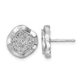14k White Gold Polished Wavy Circle Diamond Post Earrings