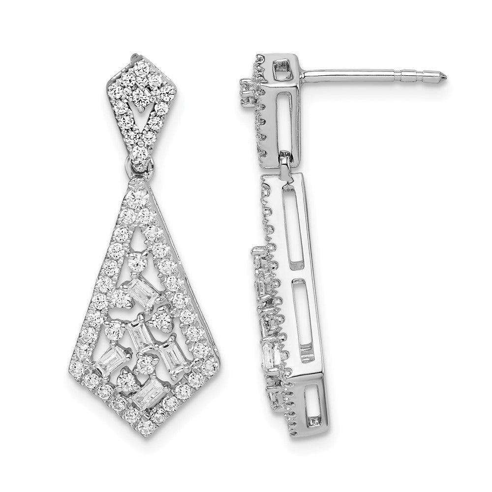 14k White Gold Polished Fancy Dangle Diamond Post Earring