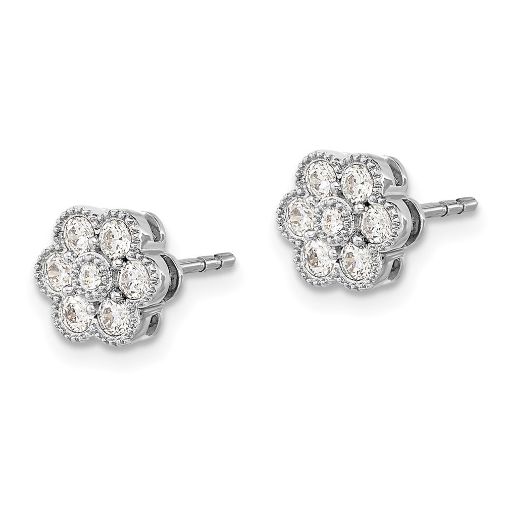 14k White Gold Floral Diamond Post Earrings
