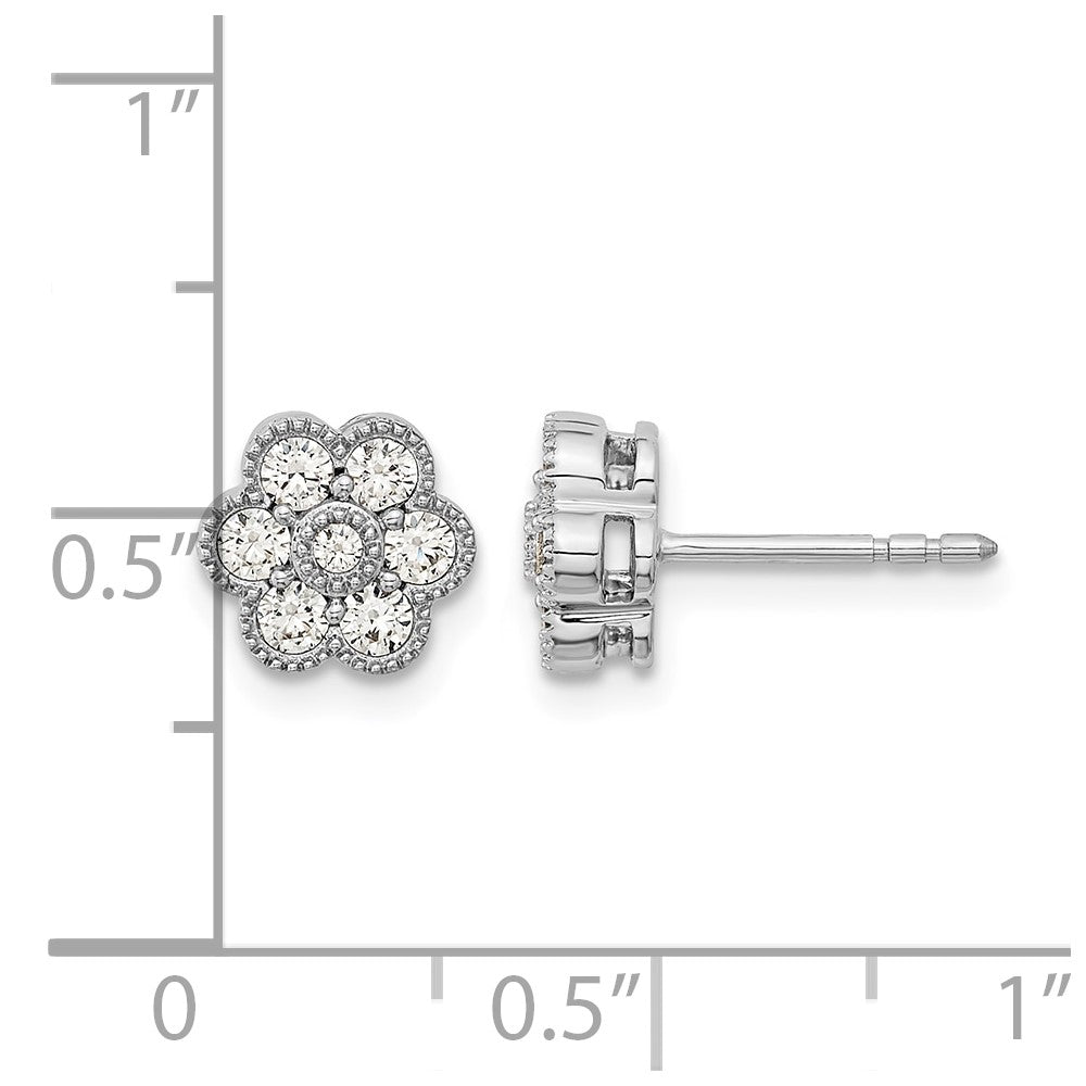 14k White Gold Floral Diamond Post Earrings