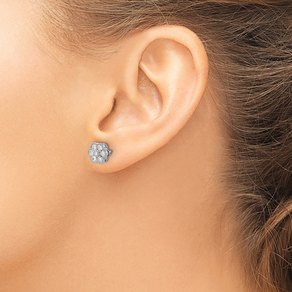 14k White Gold Floral Diamond Post Earrings