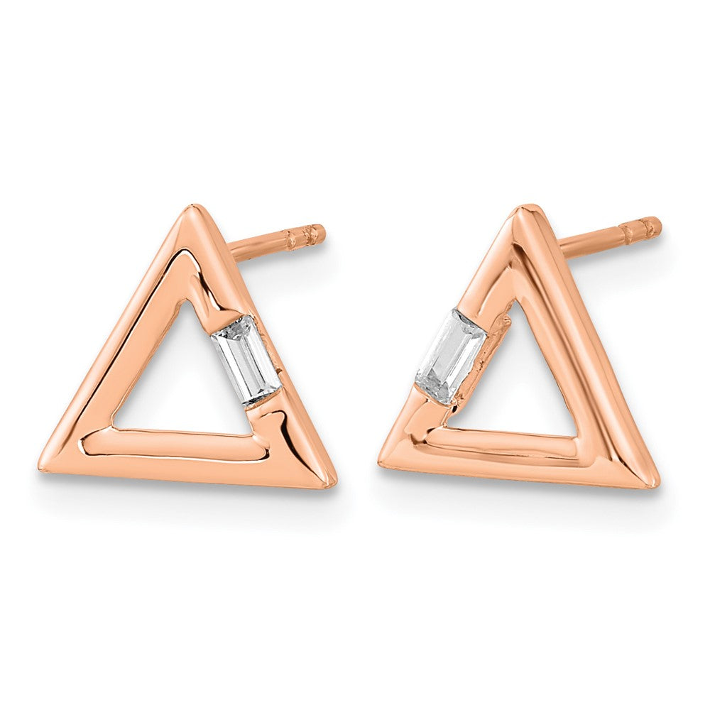 14k Rose Gold Polished Triangle Diamond Post Earrings
