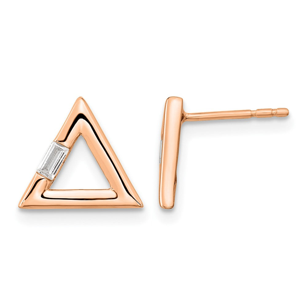 14k Rose Gold Polished Triangle Diamond Post Earrings