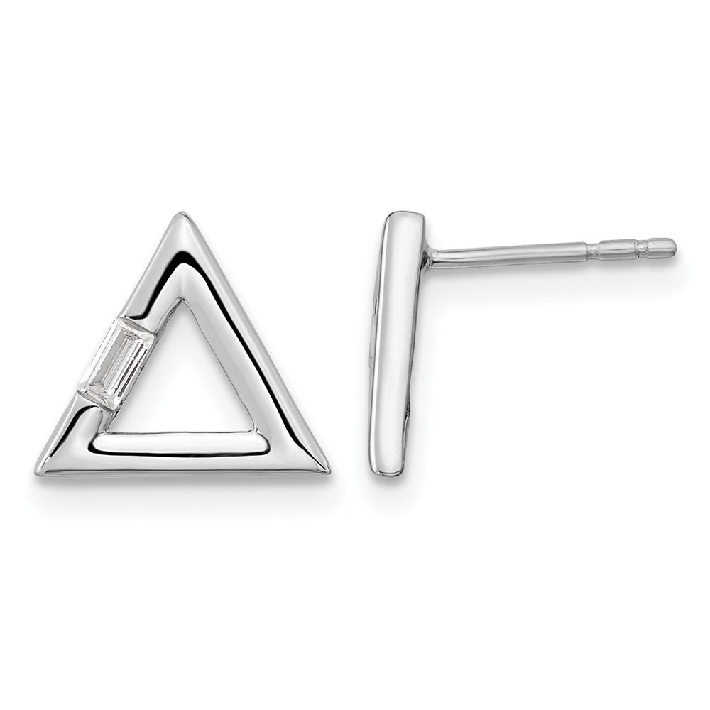 14k White Gold Polished Triangle Diamond Post Earrings