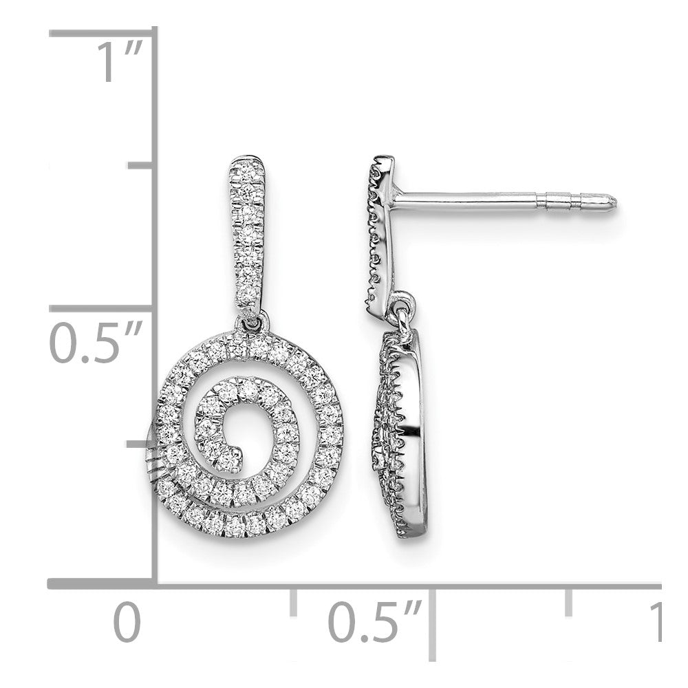 14k White Gold Circle Swirl Diamond Dangle Post Earrings