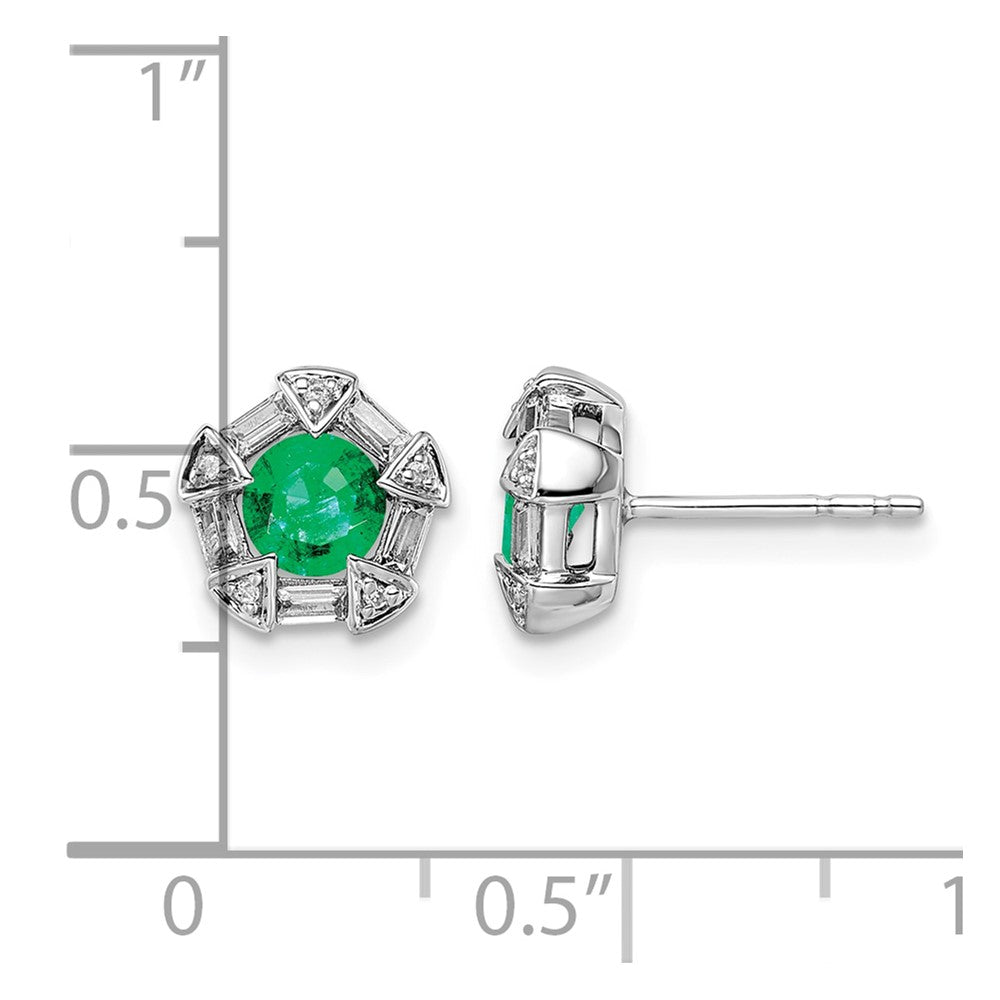 14k White Gold Emerald and Diamond Post Earrings