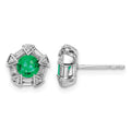 14k White Gold Emerald and Diamond Post Earrings
