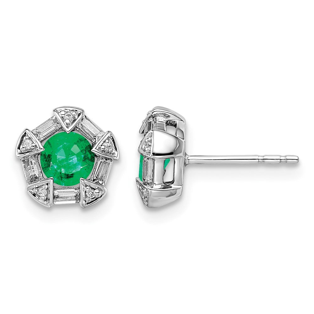 14k White Gold Emerald and Diamond Post Earrings