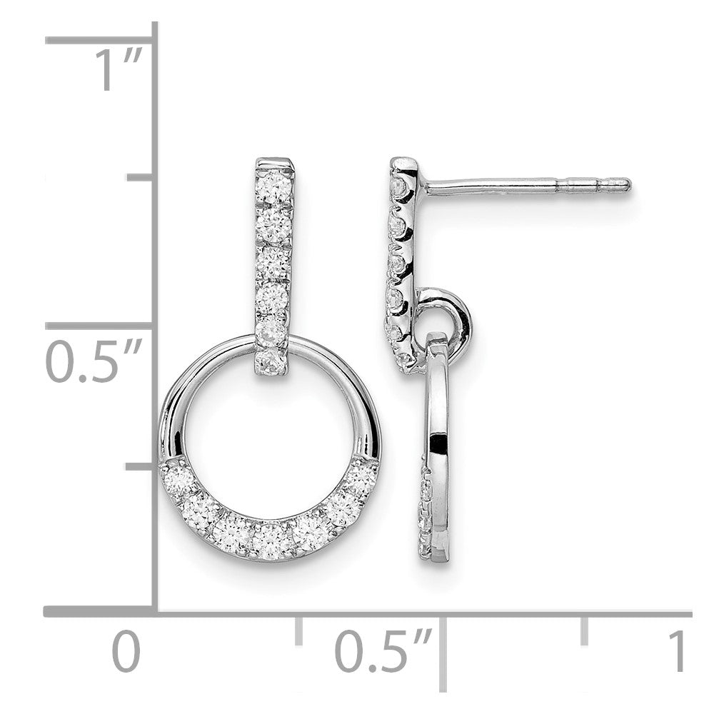 14k White Gold Circle Diamond Dangle Post Earrings