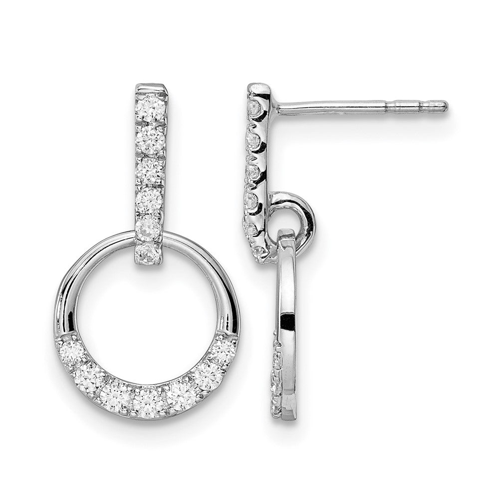 14k White Gold Circle Diamond Dangle Post Earrings