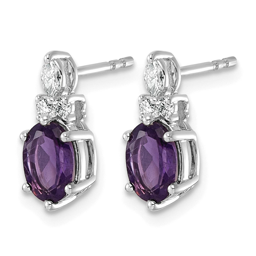 14K White Gold Diamond and Amethyst Post Earrings