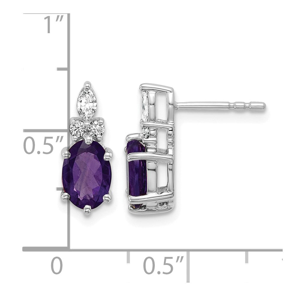 14K White Gold Diamond and Amethyst Post Earrings