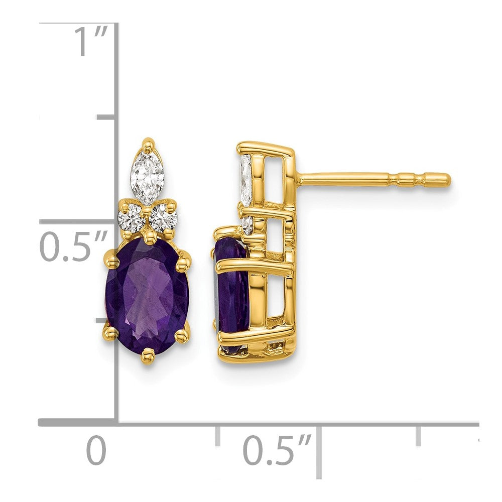 14K Diamond and Amethyst Post Earrings