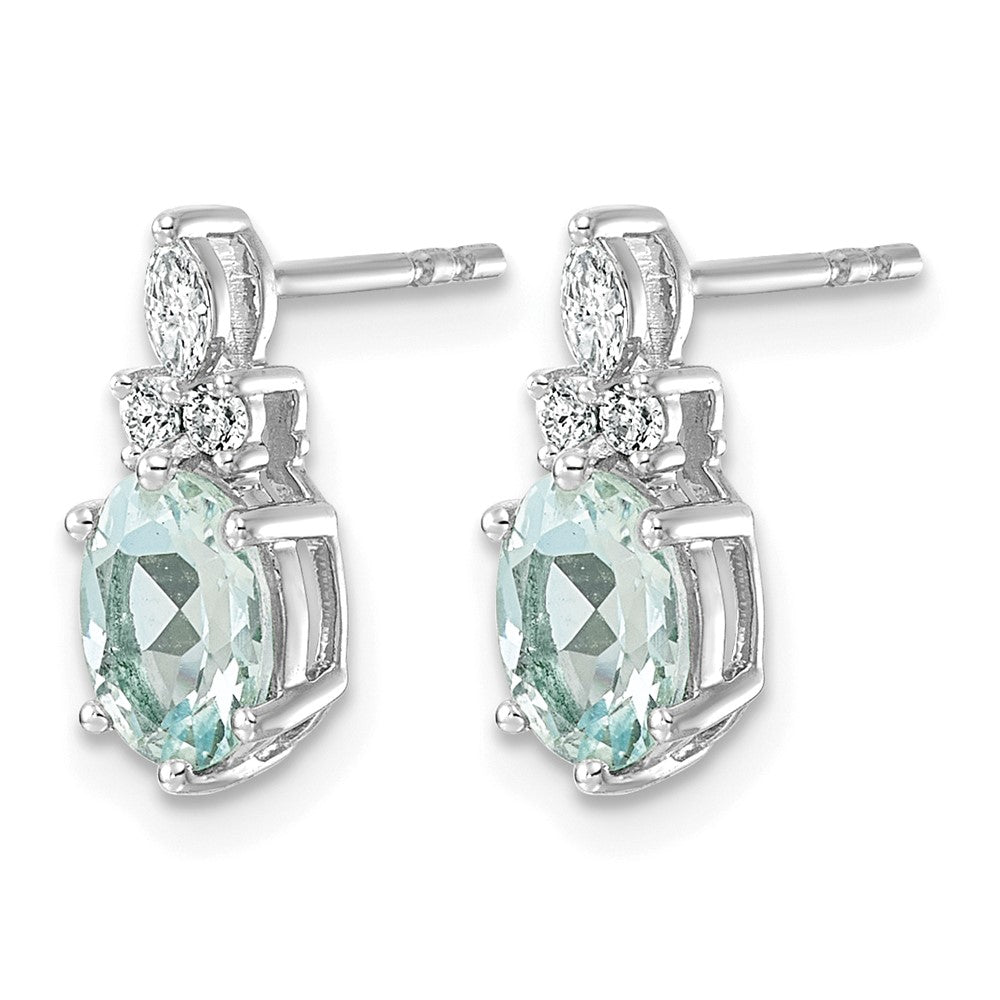 14K White Gold Diamond and Aquamarine Post Earrings