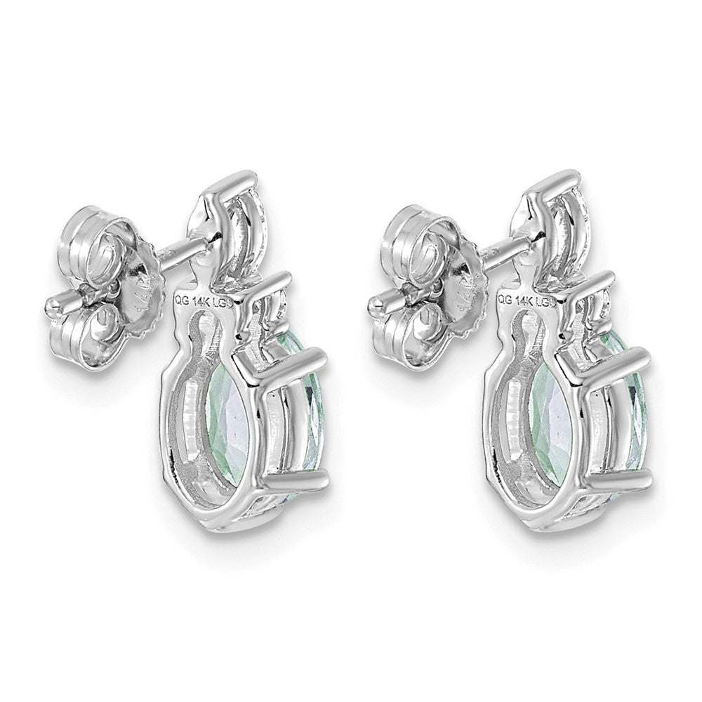 14K White Gold Diamond and Aquamarine Post Earrings