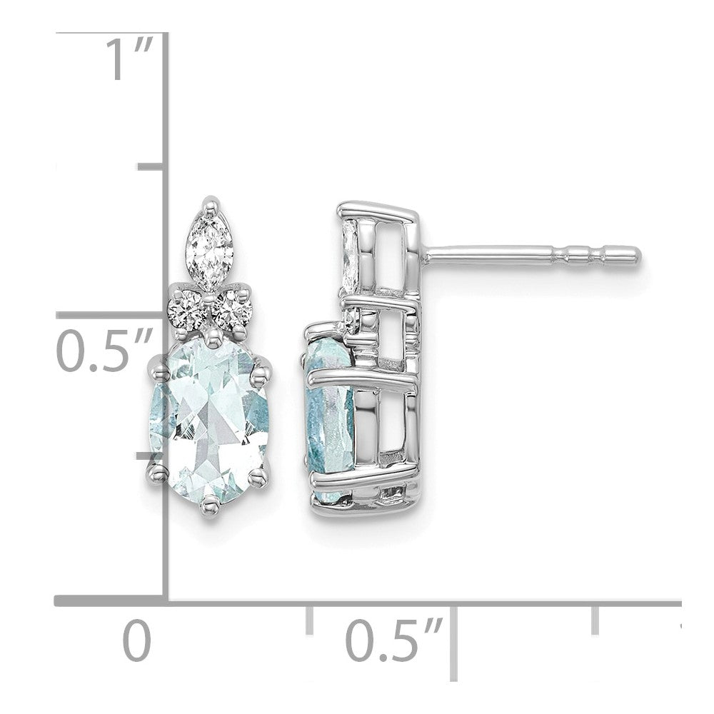 14K White Gold Diamond and Aquamarine Post Earrings