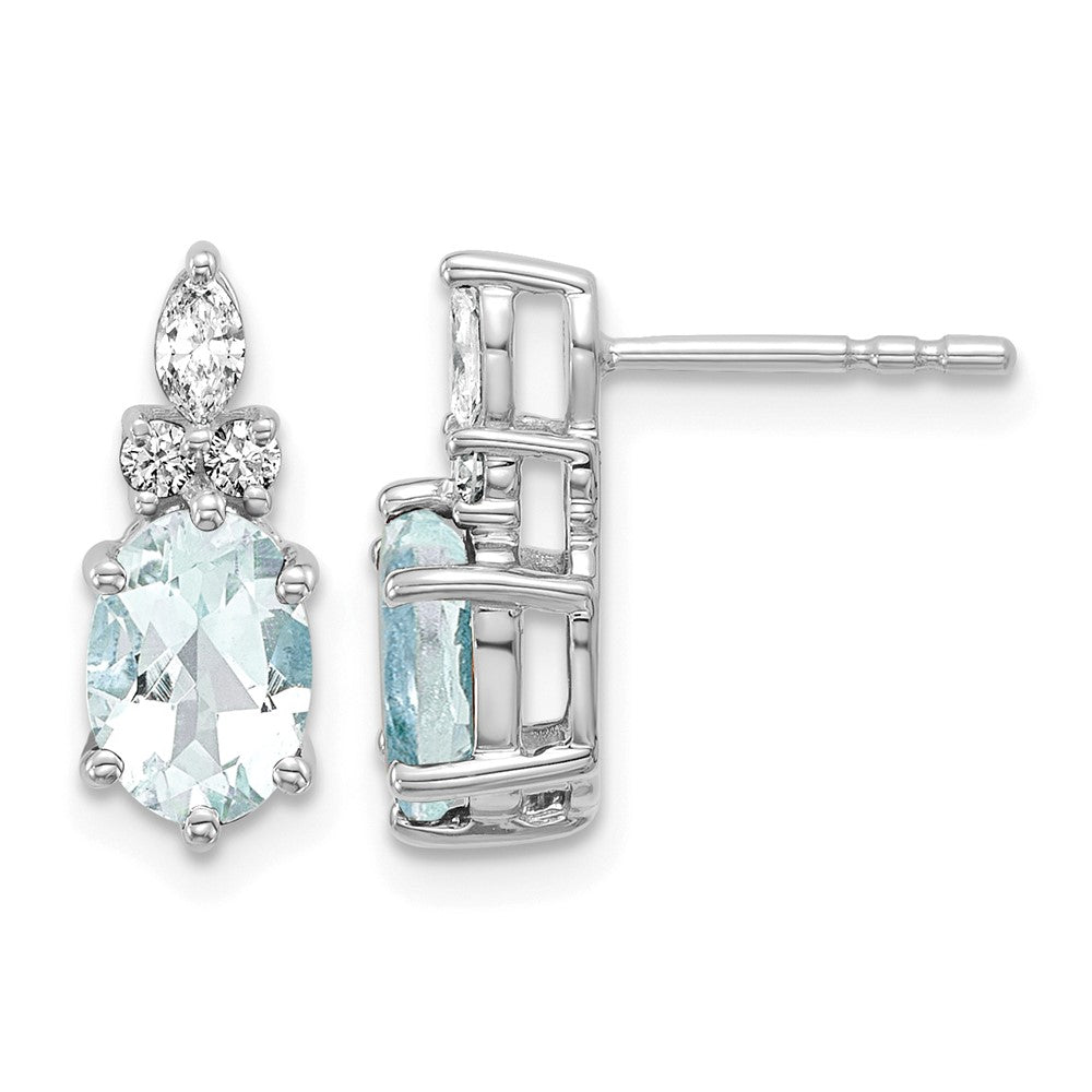 14K White Gold Diamond and Aquamarine Post Earrings