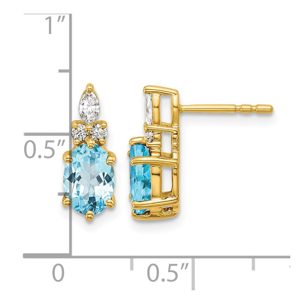 14K Diamond and Blue Topaz Post Earrings