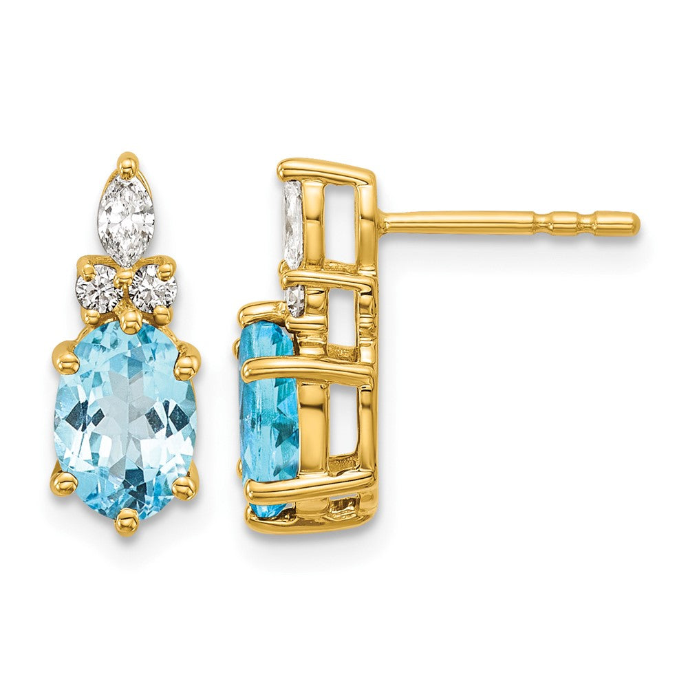 14K Diamond and Blue Topaz Post Earrings