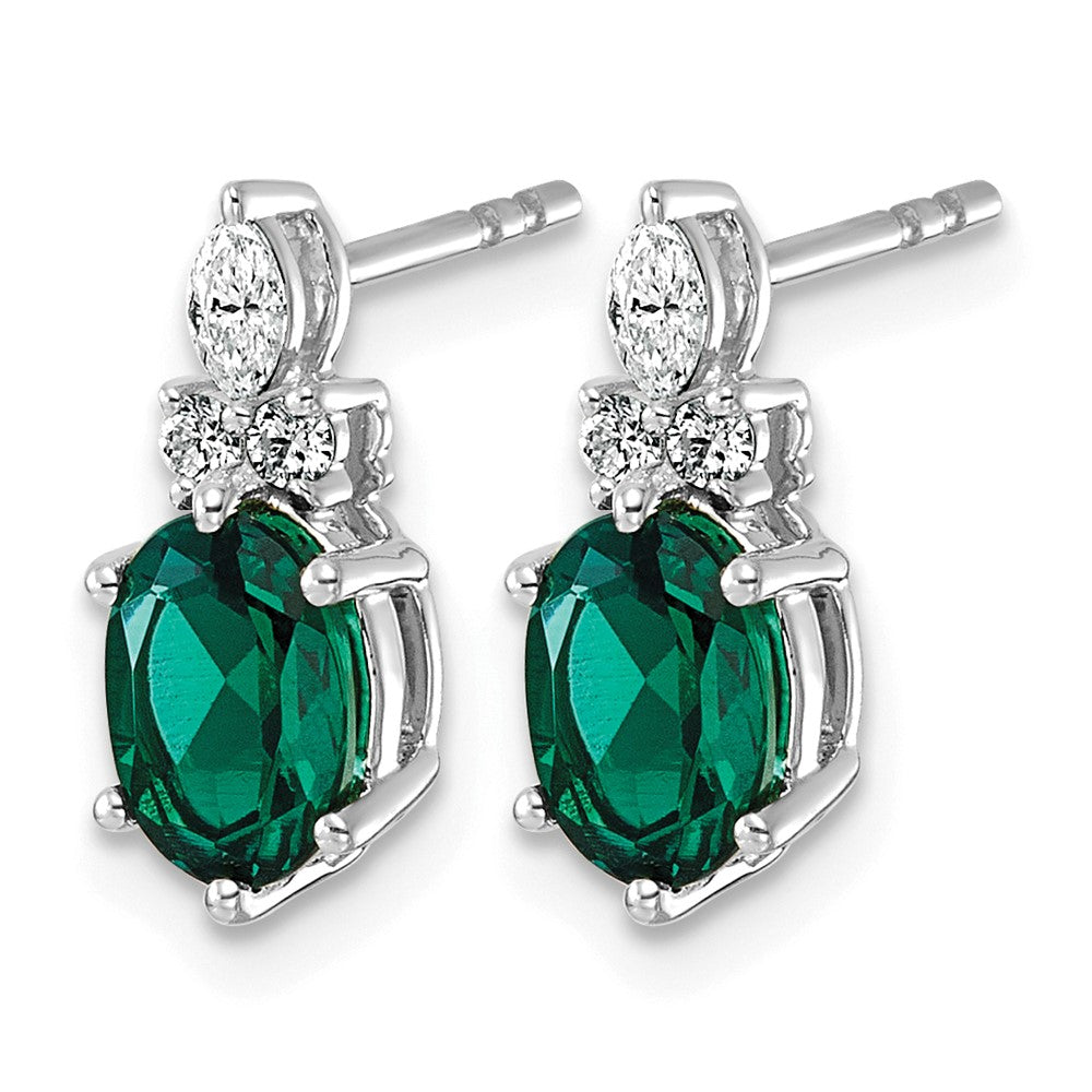 14K White Gold Diamond and Lab Created Emerald Post Earrings