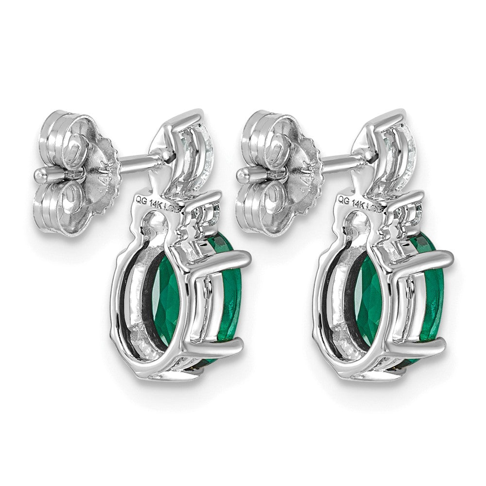 14K White Gold Diamond and Lab Created Emerald Post Earrings