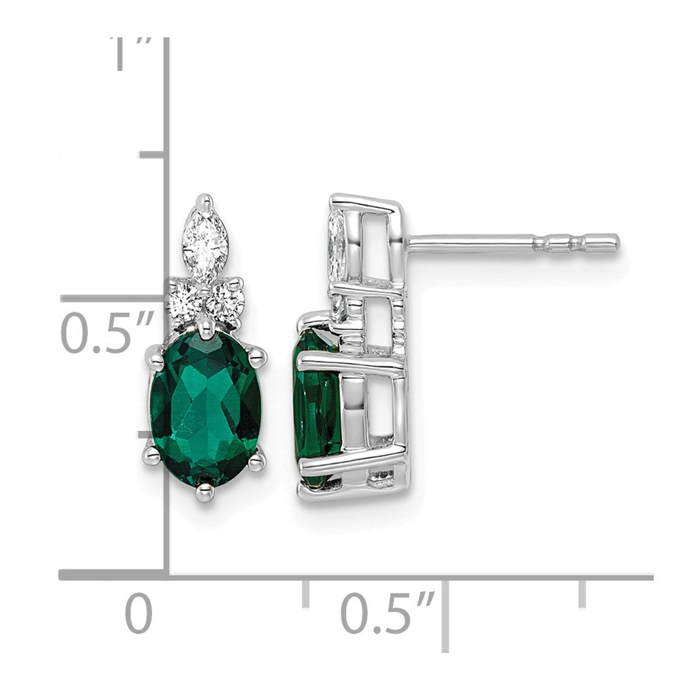 14K White Gold Diamond and Lab Created Emerald Post Earrings
