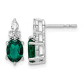 14K White Gold Diamond and Lab Created Emerald Post Earrings