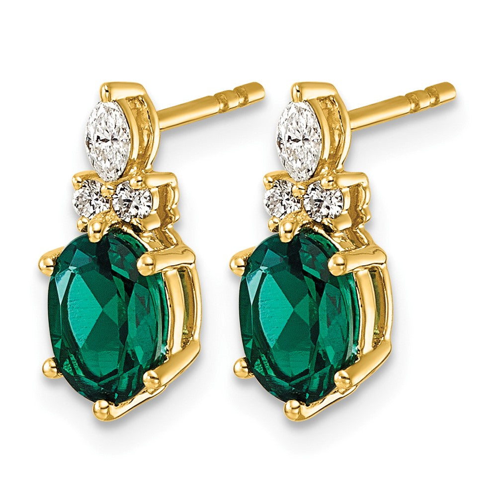 14K Diamond and Lab Created Emerald Post Earrings