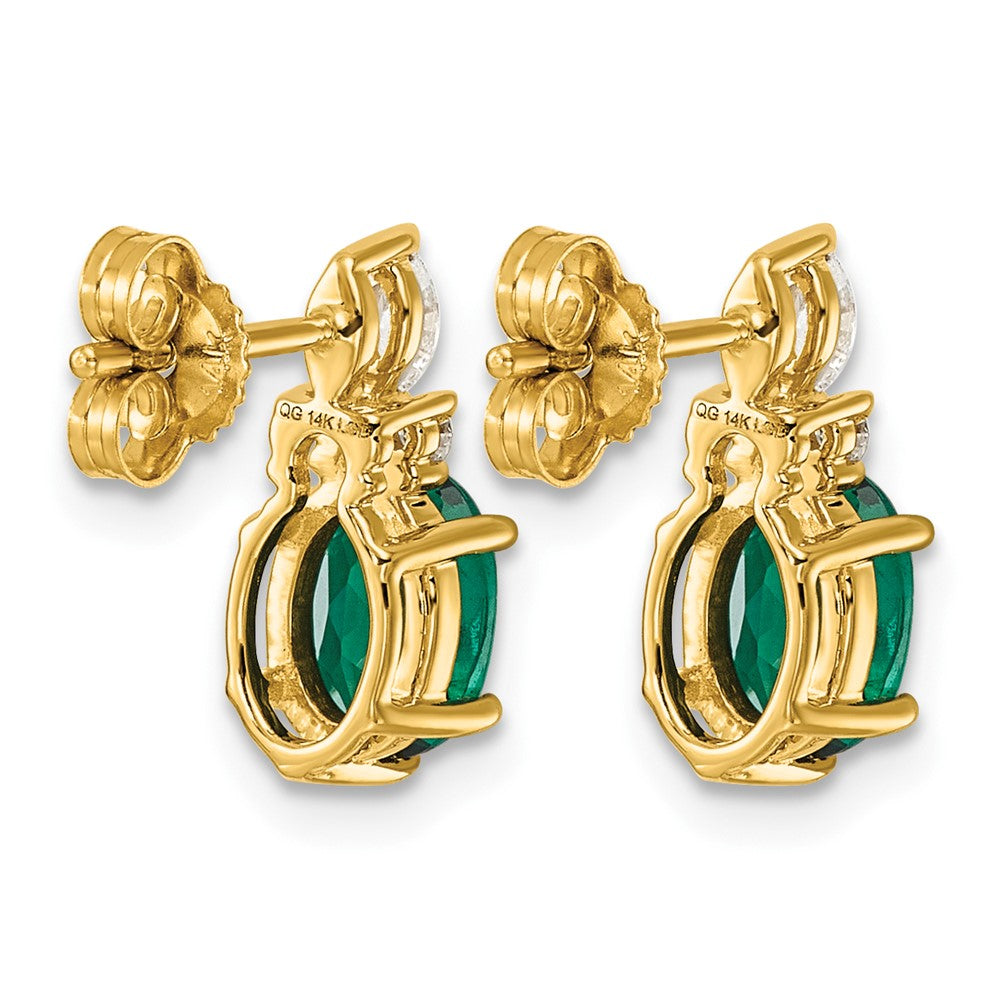14K Diamond and Lab Created Emerald Post Earrings