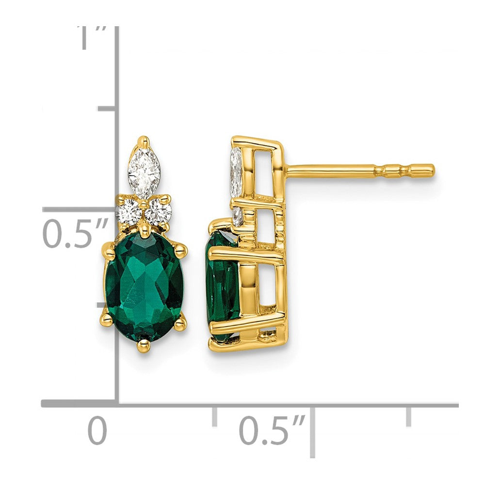 14K Diamond and Lab Created Emerald Post Earrings