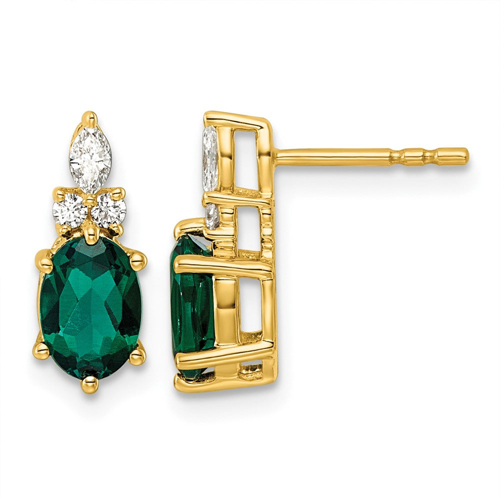 14K Diamond and Lab Created Emerald Post Earrings