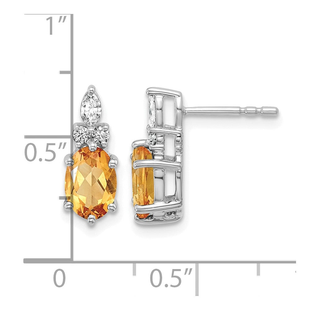 14K White Gold Diamond and Citrine Post Earrings