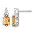 14K White Gold Diamond and Citrine Post Earrings