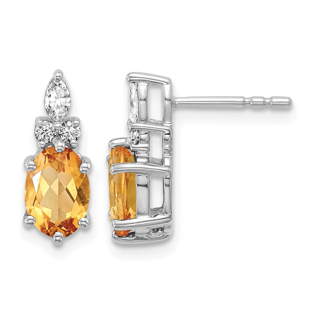 14K White Gold Diamond and Citrine Post Earrings
