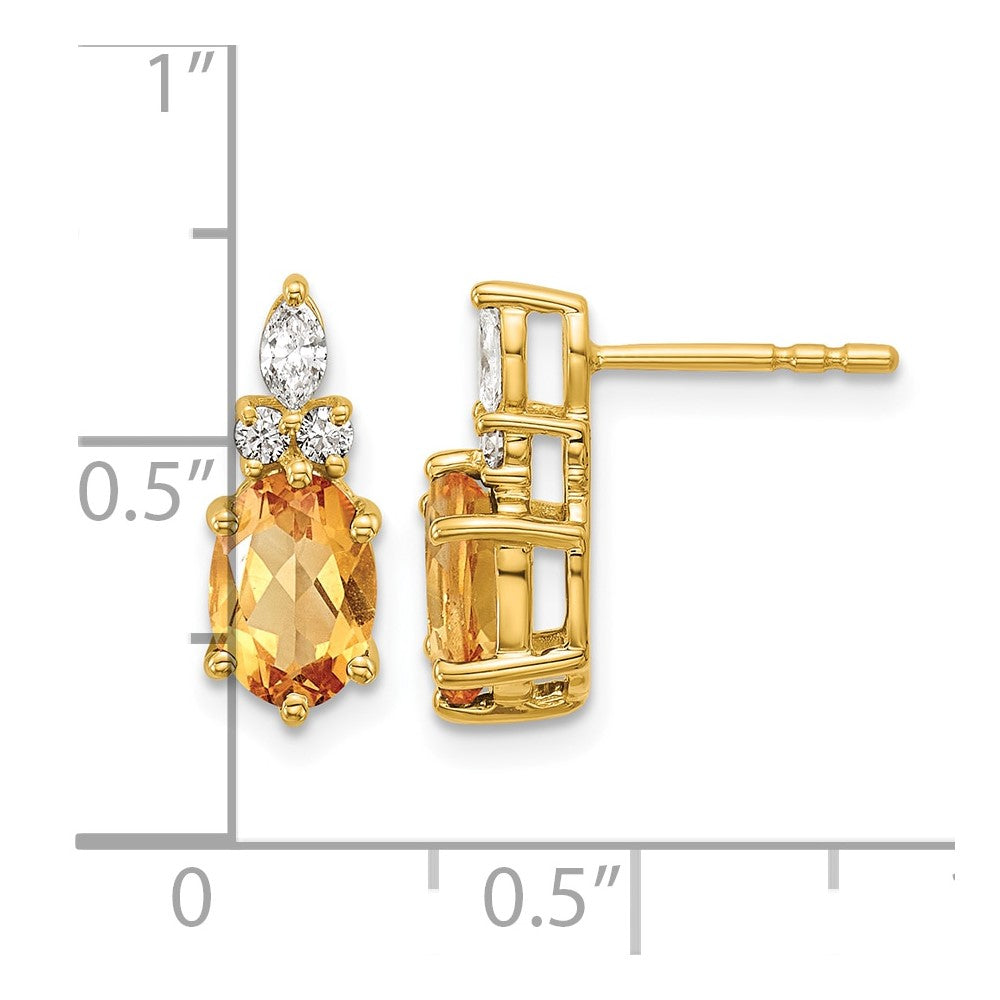 14K Diamond and Citrine Post Earrings